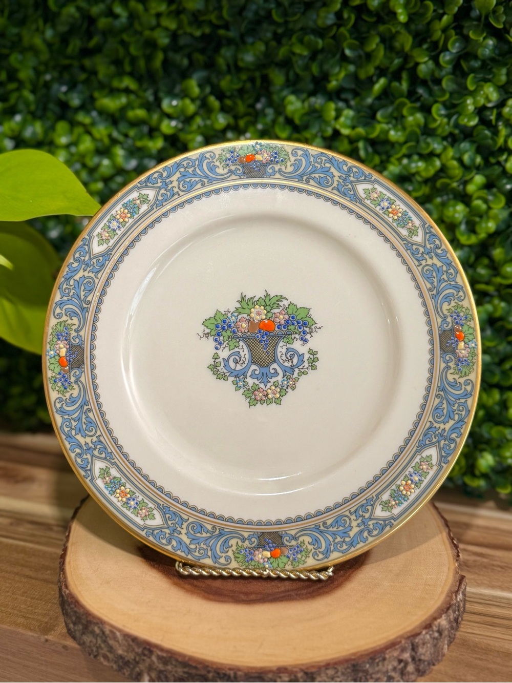 Lenox Autum Floral Blue Border Plate - Cream and Blue